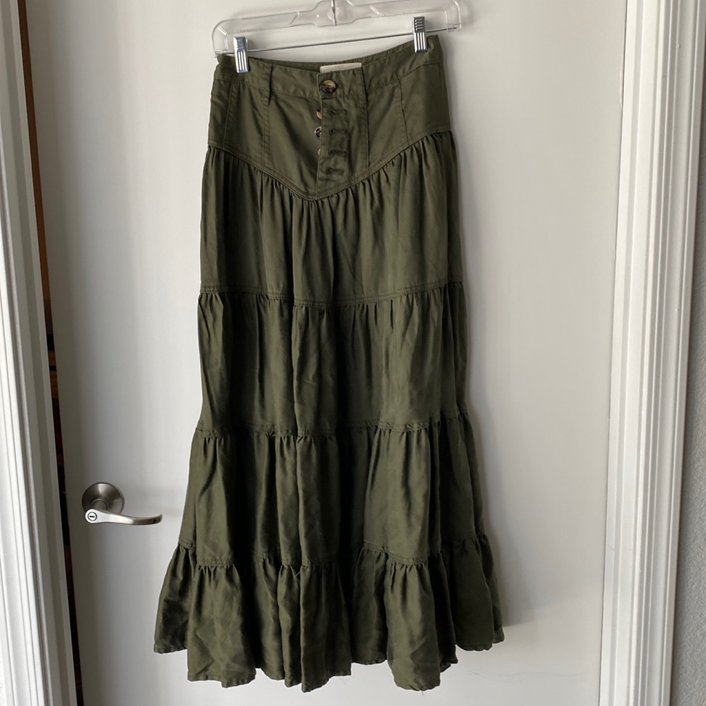 Anthropologie Maxi Skirt Size 0 Olive Green Never Worn